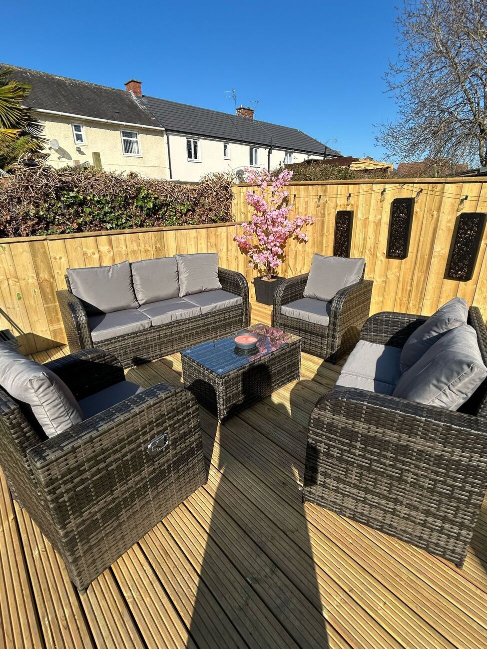 New garden decking with timber fencing